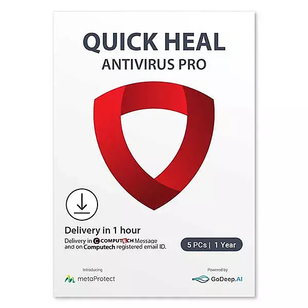 Quick Heal Antivirus Pro 5 Devices 1 Year AI Security for Windows PC