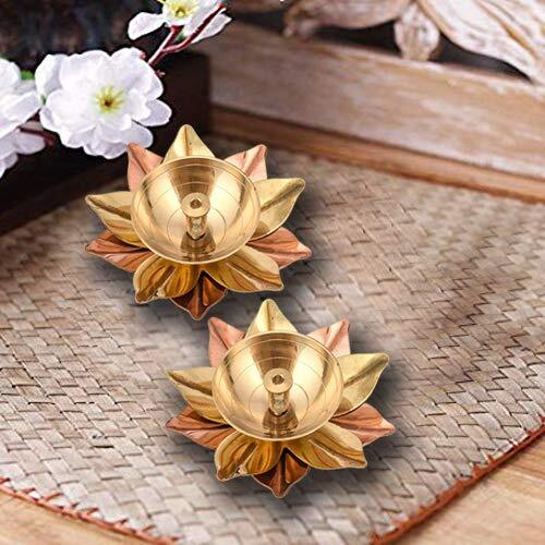 Collectible India Set of 8 Brass Diya for Puja Oil Lamp Lotus Shape - Deepak for Pooja Diwali Decoration Items - Diwali Gift - Return Gift
