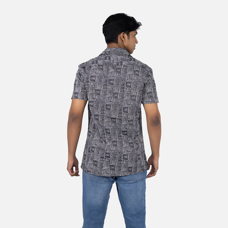 Men Jet Black & White Abstract  Printed Hawaiian Shirt