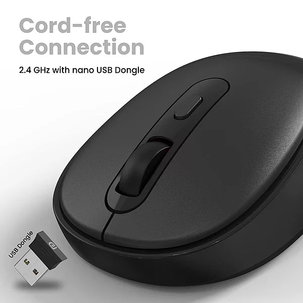 Portronics Toad 27 Wireless Mouse – Silent Buttons | 2.4GHz with USB Nano Dongle | Adjustable DPI Button | Auto Power Saving Mode | PC, Mac & Laptop Compatible | Black