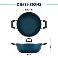 Borosil ProChef Non-Stick Aluminum Kadhai with Lid 26 cm | Gas Stove Compatible, Thick Uniform Body for Even Heating, Dishwasher Safe | 5 Layer Nonstick Coating, PFOA Free | 1 Year Warranty | Blue
