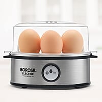 Borosil Electric Egg Boiler, 7 Egg Capacity, For Hard, Soft, Medium Boiled Eggs, Steamed Vegetables, Transparent Lid, Stainless Steel Exterior