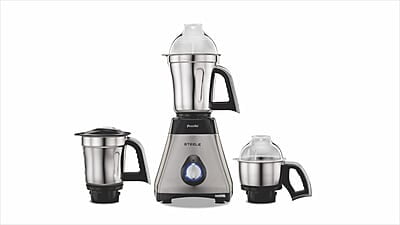 Preethi Steele Max MG-212 mixer grinder, 750 watt, Silver/Black, 3 Jars, Vega W5 motor with 2yr Guarantee
