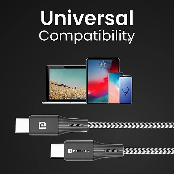 Portronics USB Type-C Braided Cable for Mobile & Laptop – Black. Durable, fast charging, and data transfer. Compatible with various devices. Ideal for everyday use. Length: 1 meter.