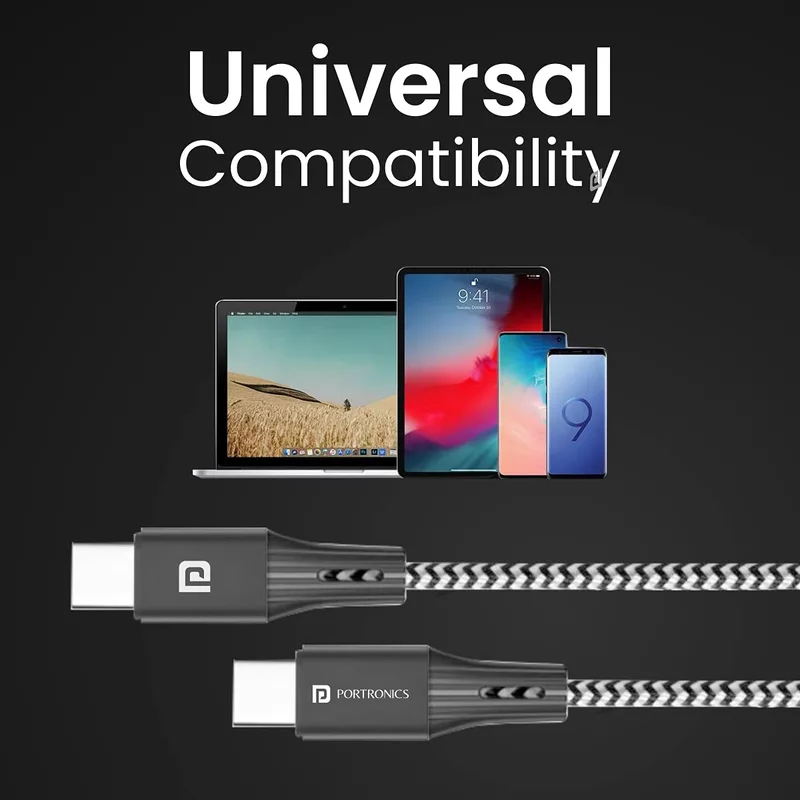 Portronics USB Type-C Braided Cable for Mobile & Laptop – Black. Durable, fast charging, and data transfer. Compatible with various devices. Ideal for everyday use. Length: 1 meter.