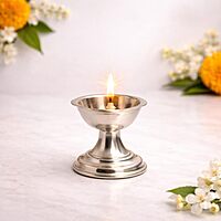 Sterling Silver Diya Stand | Traditional Silver Oil Lamp Base for Pooja Room, Home Temple & Festivals