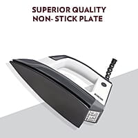 Borosil Glider 1000W Dry Iron with American Heritage Non-Stick Soleplate Coating, Thermostate for Better Heat Conductivity, Dry Ironing for Silk, Nylon, Rayon, Wool, Cotton & More, 2 Years Warranty