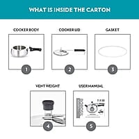 Borosil Pronto Induction Base Inner Lid Stainless Steel Pressure Cooker, 6.8 mm Thick Base, 1 L