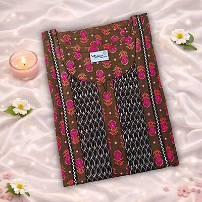 Chestnut Cotton Nighty With Geometric Print All Over From Libas Loungewear - AL1170