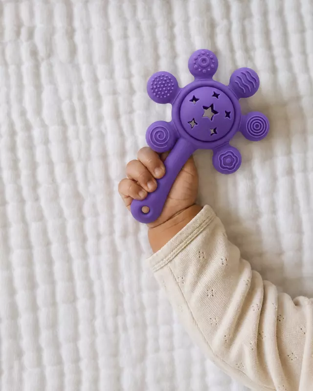 2-in-1 Musical Silicone Rattle Teether Toy
