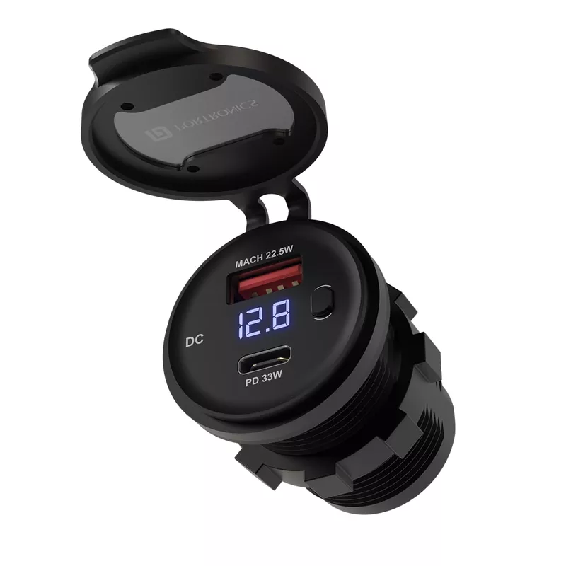 Portronics Spark 51W – Type-C & USB Motorcycle Charger, Fast Charging, Compact & Durable