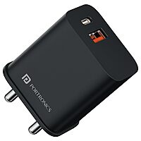 Portronics 1023 Adapto 20B Charger – 20W QC+PD Output | 5V/3A, 9V/2.22A, 12V/1.67A | Black