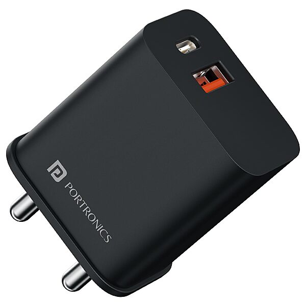 Portronics 1023 Adapto 20B Charger – 20W QC+PD Output | 5V/3A, 9V/2.22A, 12V/1.67A | Black