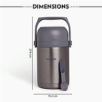 Borosil Hot-N-Fresh Prime Stainless Steel Insulated Lunch Box, Keeps Food Warm Upto 8 Hours, Set of 3 (1 Pc 420 ml + 2 Pcs 350 ml), Grey