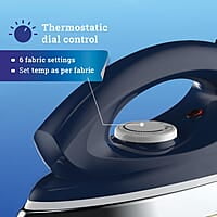 Crompton Greaves Rhino Plus 1250 Watt Blue Heavy weight Dry Iron with Golden American Heritage Coating