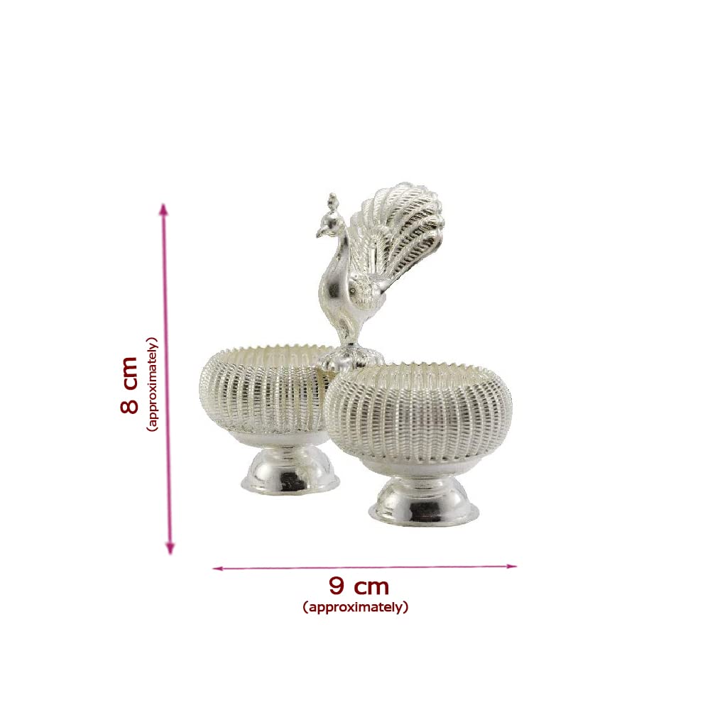 Silver Haldi Peacock Kumkum Holder