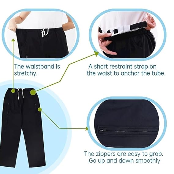 Catheter Leg Bag Pants for Women, Urine Bag Holder Pants with 2 Zippered Side Pockets, Holding 2x2000ml Catheter Bag for Nephrostomy, Foley, Cystostomy, Enterostomy, Urostomy Patients Catheter Leg Bag Pants for Women, Urine Bag Holder Pants with 2 Zippered Side Pockets, Holding 2x2000ml Catheter Bag for Nephrostomy, Foley, Cystostomy, Enterostomy, Urostomy Patients