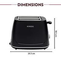 Borosil Krispy Pop-up Toaster, Black, 2-Slice Toaster, 7 Browning Settings, Removable Crumb Tray, 750 W