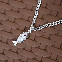 Sterling Silver Chain With Fish Pendant Modern Style For Men