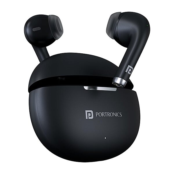 Portronics Twins S19 – TWS Earbuds, 30H Playtime, Black, Bluetooth 5.0, Touch Control, IPX4 Water Resistant, Deep Bass, Comfortable Fit, Perfect for Calls and Music, Lightweight Design.