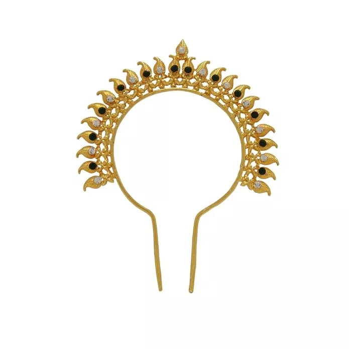 Srimathi Jewellers Gold Plated Leaf Head Crown | Perfect for Enhancing Your Spiritual Decor | Used as Bharatanatyam, Kuchipudi, Oddisi Dancers Head Set | traditional head accessory