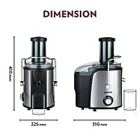 Borosil Primus Plus Juicer, 800 W, Stainless Steel Centrifugal Juicer, 1.1 L Juice Jug, 75 mm Feed Chute, Black