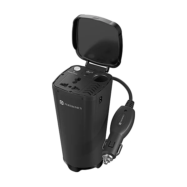 Portronics 200W Car Power Inverter – 30W Type-C PD, AC Socket & USB | Black