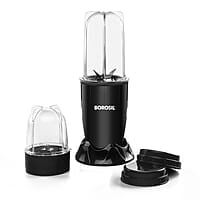 Borosil NutriFresh Portable Mini-Blender & Grinder, 500 ml Blending Jar, 300 ml Chutney Jar, For Blending Smoothies & Chutneys, Dry Grinding Spices, Black, 400 W