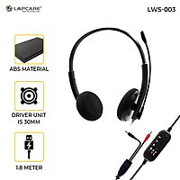 Lapcare LWS‑003 Wired Stereo Headset with Mic | On‑Ear Over‑Head Design, Soft Cushions, Deep Bass, Adjustable Mic & 1.8 m Cable – Compatible with PC, Mobile & Gaming