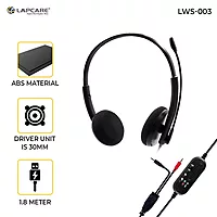 Lapcare LWS‑003 Wired Stereo Headset with Mic | On‑Ear Over‑Head Design, Soft Cushions, Deep Bass, Adjustable Mic & 1.8 m Cable – Compatible with PC, Mobile & Gaming