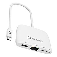Portronics Mport 41 – A versatile 4-in-1 USB-C Hub featuring Gigabit LAN, HDMI, USB 3.0, and SD card reader. Perfect for expanding connectivity for laptops and tablets with USB-C ports.