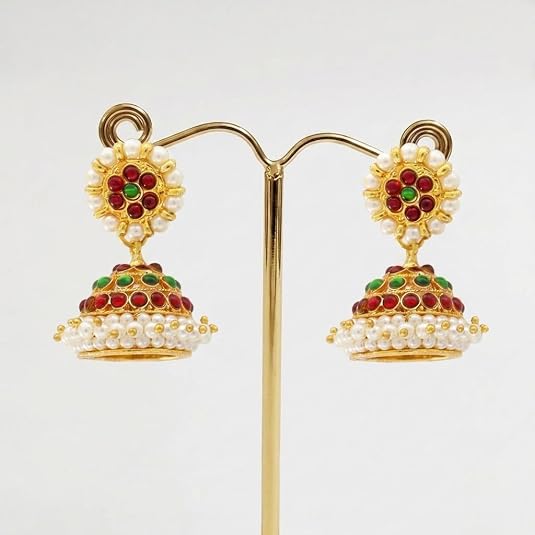 Gold Plated Classical Dance Jhumka Earrings | Bharatanatyam & Kuchipudi Jewelry