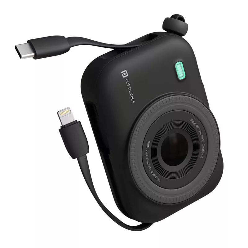 Portronics Power Shutter – 15W Wireless 10K Power Bank (Black) offers fast charging, sleek design, and portability. Ideal for on-the-go charging of smartphones and devices. Stay powered up!