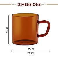 Borosil Classic Amber Mug, Borosilicate Glass, Scratch Resistant, Microwave Safe, Lightweight, for Chai, Green Tea, Milk, Coffee, Cold Coffee, 190 ml, Set of 6