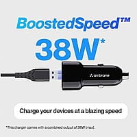 Ambrane 38W Fast Car Charger with Dual Output, Quick Charge 3.0 RAAP C38 A