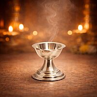Sterling Silver Diya Stand | Traditional Silver Oil Lamp Base for Pooja Room, Home Temple & Festivals