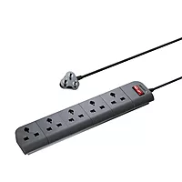 Lapcare Surgee 5 extension board with 5 universal sockets, 1.5 m cord, 1500 W capacity, fire‑proof build and short‑circuit protection.
