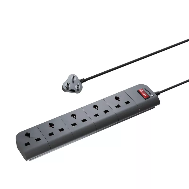 Lapcare Surgee 5 extension board with 5 universal sockets, 1.5 m cord, 1500 W capacity, fire‑proof build and short‑circuit protection.