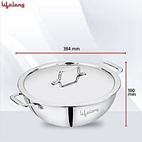 Lifelong Triply Extra Deep Kadai with Stainless Steel Lid 4.5 litres Capacity with Riveted Handles 28 cm