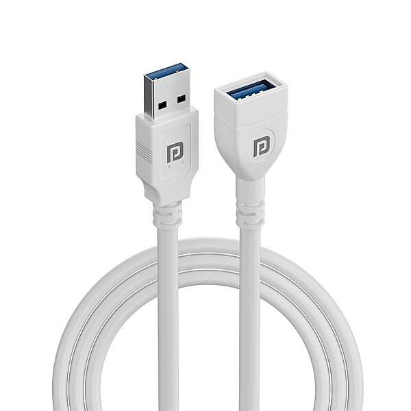 Portronics UniConnect 1.5M USB Cable – Male to Female | 1.5M | White | 1 Year Warranty