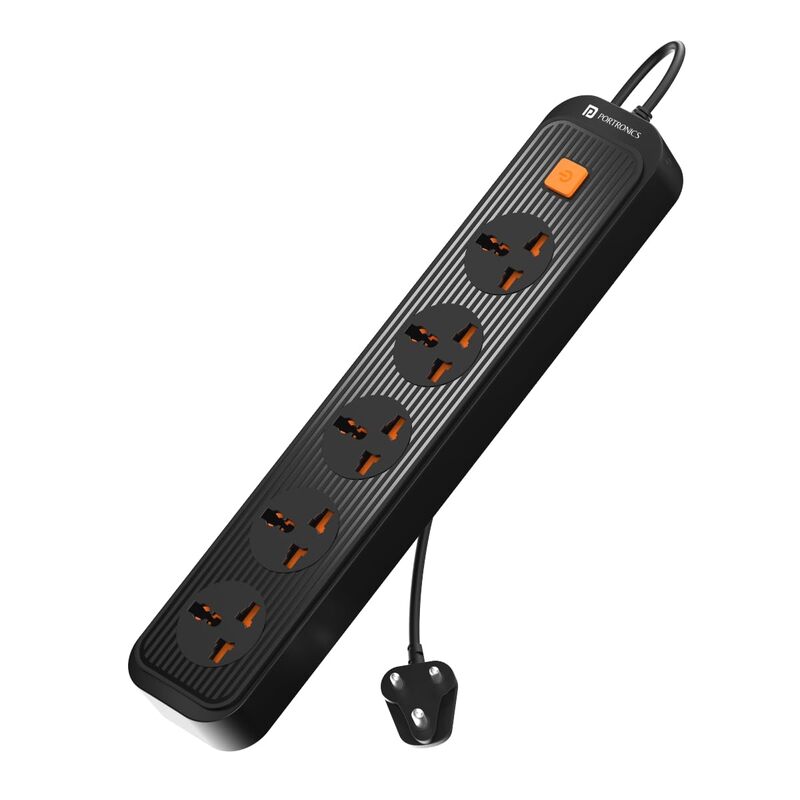 Portronics Power Plate 13 – 5 Sockets, 2M Cord, 1500W, Surge Protection, Compact Design, Ideal for Home & Office, Overload Protection, Durable Build, Easy to Use, Perfect for Multiple Devices.