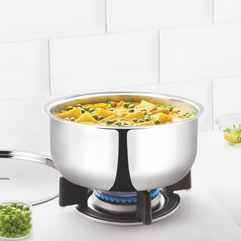 Borosil Triply Stainless Steel 3.6 L (22 Cm) Tope with Lid | Gas, Induction, Hot Plate, Halogen Compatible