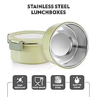 Borosil Glory Green Stainless Steel Lunchbox with Bag | 3 pcs Container Set (280 ml Each) | Microwavable Tiffin