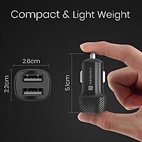 Portronics Car Power 5 12W Fast Car Charger with Micro USB Cable | Compact Car Charging | Black