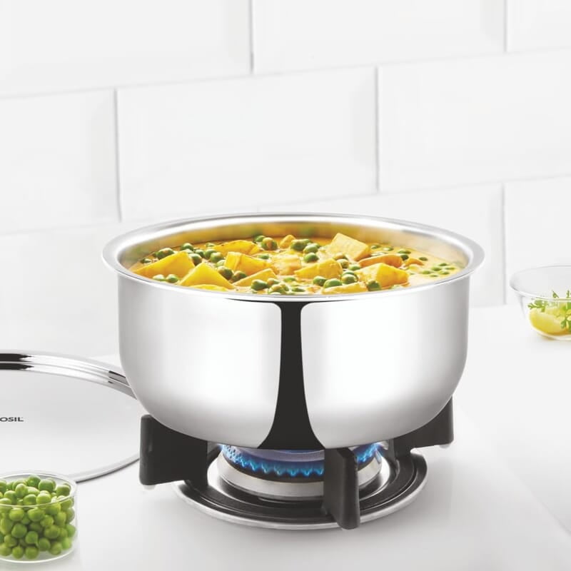 Borosil Triply Stainless Steel 4.6 L (24 Cm) Tope with Lid | Gas, Induction, Hot Plate, Halogen Compatible