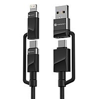 Portronics Omnicord – 60W 4-in-1 Fast Charging Cable, Black. Versatile and efficient, this cable supports multiple devices with rapid charging capabilities, ensuring you stay powered up on the go.