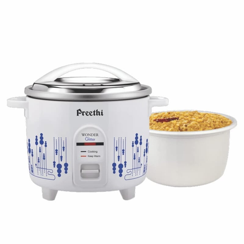 Preethi Glitter Electric Cooker, 1.8 Liters with Double Pan - White & Blue