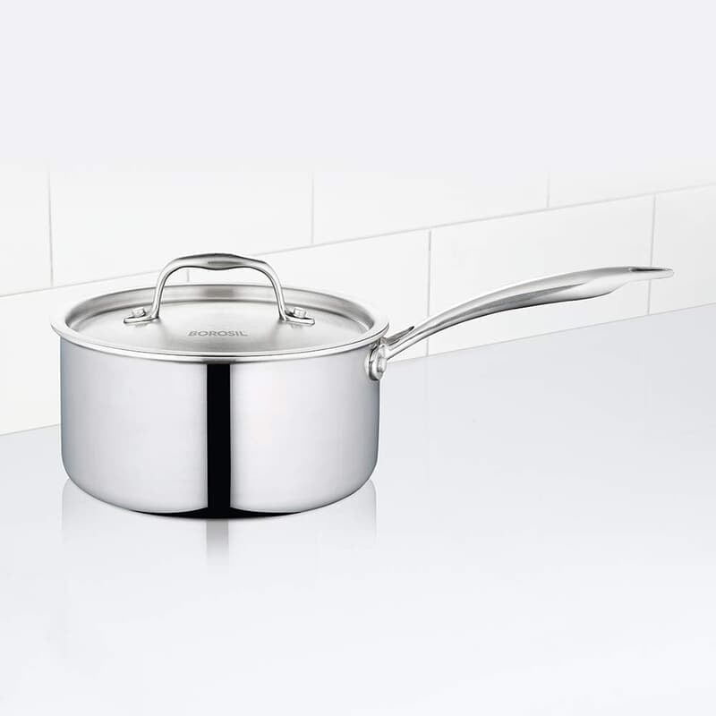 Borosil 5-Ply Stainless Steel Sauce Pan, 1.7L, Silver