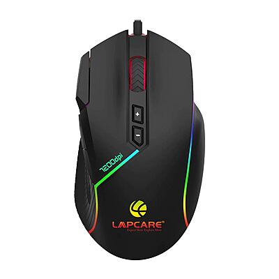 Lapcare Champ LGM-108 Wired Gaming Mouse – Adjustable DPI up to 7200 | 8 Programmable Buttons | Circular & Breathing RGB Lighting | Ergonomic Design