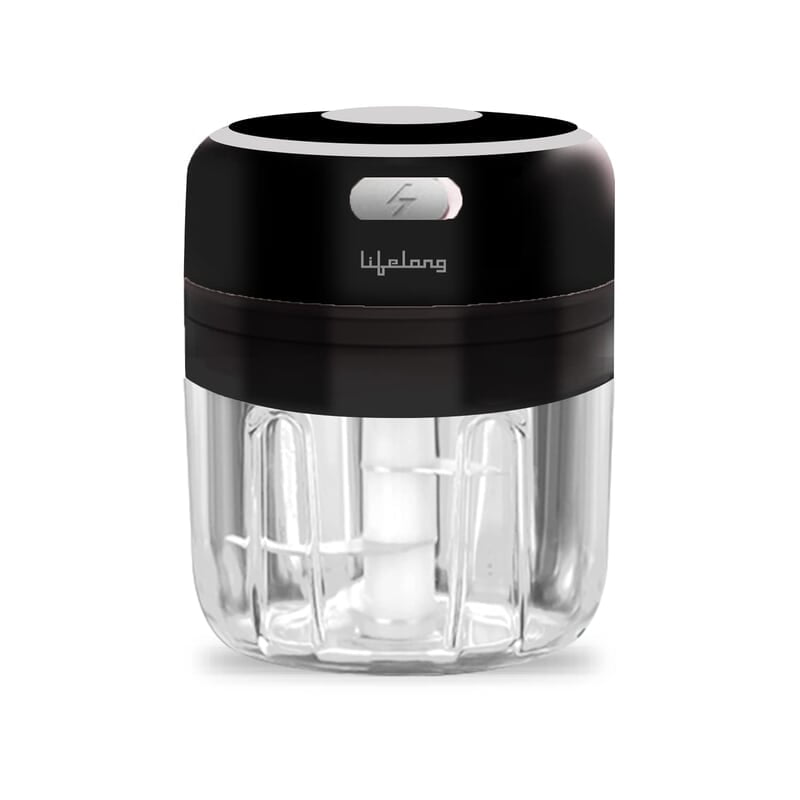 Lifelong USB Rechargeable Wireless Electric Chopper with Stainless Steel Blades 250 ML (Black) 30 Watts